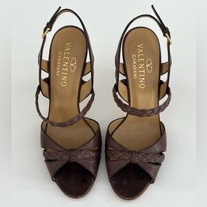 VALENTINO GARAVANI BROWN LEATHER SLINGBACK SHOES SIZE IT 37.5 / US 7.5
